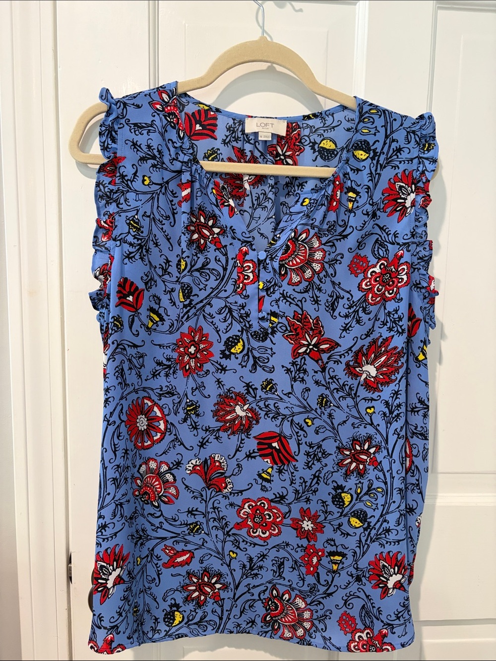 LOFT Blue Floral Ruffle Sleeve Camisole